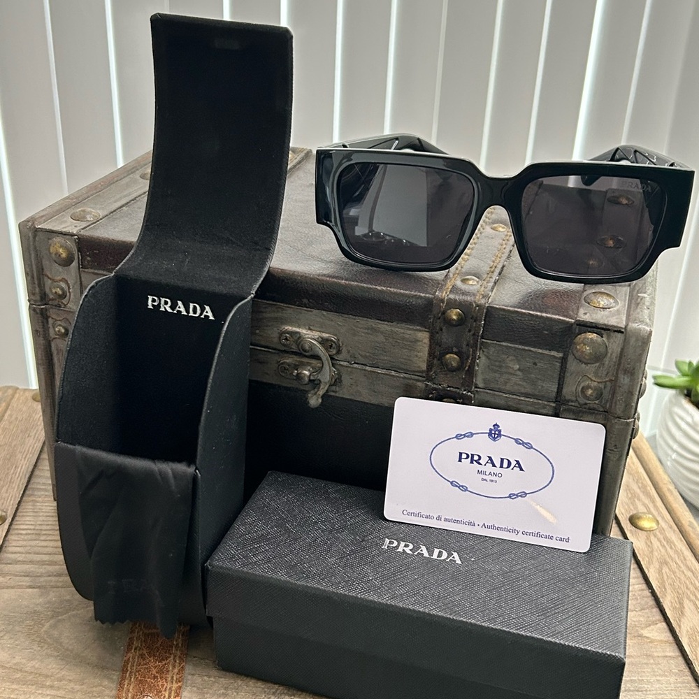Prada Black Rectangular Frame Sunglasses with Dar… - image 7